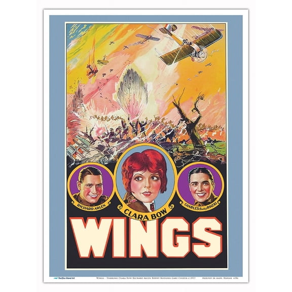 Wings - Starring Clara Bow Richard Arlen Buddy Rodgers Gary Cooper - Vintage Film Movie Poster c.1927 - Master Art Print (Unframed) 9in x 12in