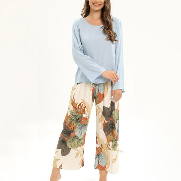 Leesechin Clearance Women's Round- Neck Pajamas Long Sleeve Household Sets