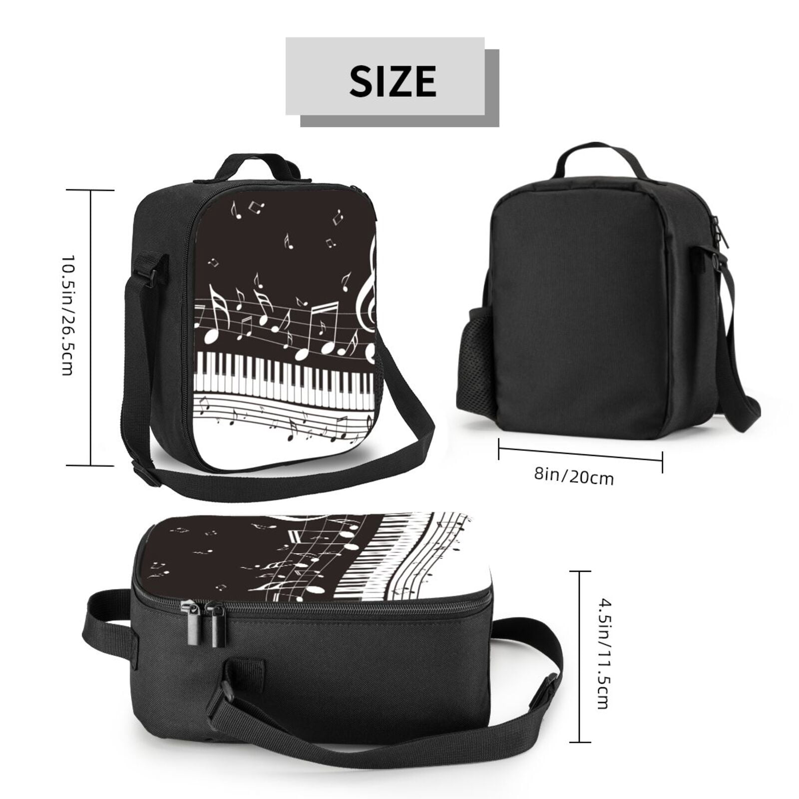 Defioc Piano Keys With Musical Notes Print Lunch Box for Men & Women, Insulated Lunch Bag Thickened Thermal Leakproof Lunch Tote Bag for Adult Office Travel Picnic