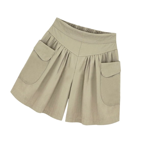 FELTECHELECTR XXL Size 1Set Dark Khaki Cotton Shorts for Women Summer Season Casual Wear