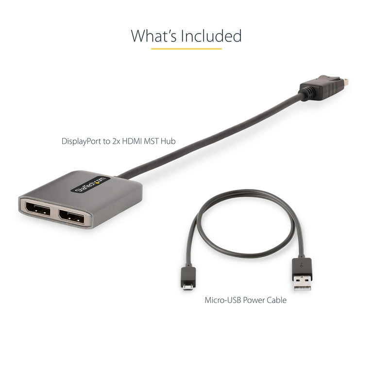 Hub DisplayPort HDMI Double - Dual HDMI 4K 60Hz - Hub DP vers HDMI MST -  Convertisseur DisplayPort Mâle vers HDMI Femelle - Convertisseur DP vers 2x
