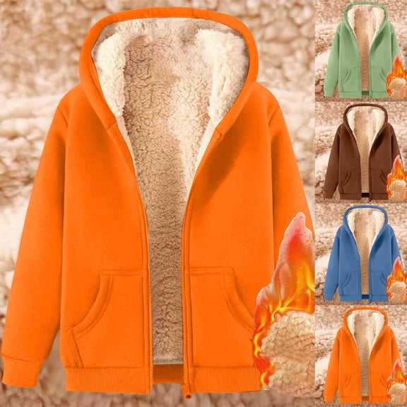 KHONTS Hoodies for Women Winter Sweatshirt Full Zip up Thick Sherpa Lined Hooded Jacket with Pockets Yellow XL