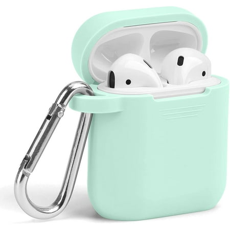 AirPods Case [Front LED Visible] GMYLE Silicone Protective Shockproof Earbuds Case Cover Skin with Keychain Kit Set Compatible for Apple AirPods 1 & 2 (Pastel Green)