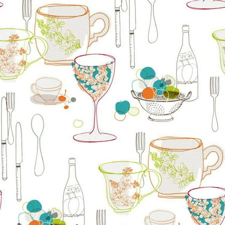 York Wallcoverings Bistro 750 Graphic Tableware Wallpaper