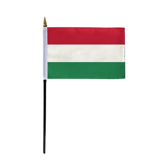AGAS Small Hungary National Flag 4x6 inch mounted onto 11 inch Plastic Pole Polyester Fabric Stitched Edges Hungary Hand Held Mini Small Stick Flags