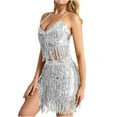 thumbnail image 2 of Lolmot Women's Layered Fringe Deep V Neck Cami Mini Dress Sleeveless Tassels Flapper Dresses Sexy Halter Neck Tassel Fringe Sparkly Party Dress Cocktail Evening Mini Bodycon Dress, 2 of 5