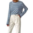 thumbnail image 3 of Womens Striped Soft Knit Pullover Sweater Loose Fit Shirts Blue M, 3 of 9