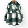 thumbnail image 2 of IROINNID Women's Shacket Jacket Turndown Lapel Plaid Long Sleeve Casual Brushed Top Pocket Single Breasted Check Woolen Jacket, Green, 2 of 5