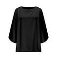thumbnail image 5 of FRSASU Womens Business Casual Tops Satin Silk Dressy Blouses Round Neck formal Tops Batwing Half Sleeve Shirt Black L(L), 5 of 6
