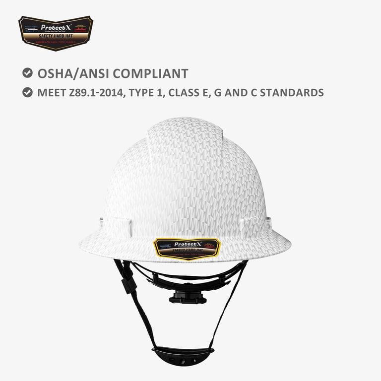 Alacati Carbon Fiber Full Brim Hard Hat With Goggles & Rechargeable Headlamp – 6-Point Ratchet Suspension, ANSI Z89.1, White (Light Included)