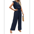 thumbnail image 2 of Jumpsuits for Women 2025 Summer Ruffle Sleeves Square Neck Rompers Drawstring Overalls with Pockets Dark Blue M, 2 of 10
