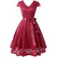 thumbnail image 3 of Vestido de dama de honor vintage con encaje floral retro y manga casquillo para mujer, 3 of 5