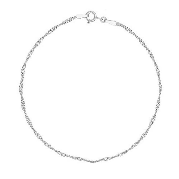 Ritastephens Italian Sterling Silver 1.7mm Shiny Singapore Sparkle Anklet