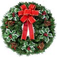 thumbnail image 1 of Wreath Decoration - Variegated Holly and Red Berries with Hand-Tied Red Burlap Bow - Artificial Greenery Wreath - Fade Resistant, 1 of 2