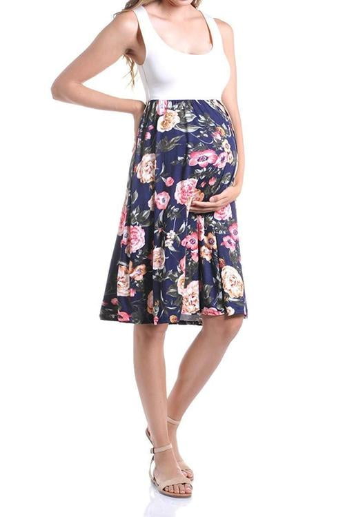 Beachcoco Womens Maternity Sleeveless Maxi Empire Waist Flower Printed Tank Dress Made in USA 