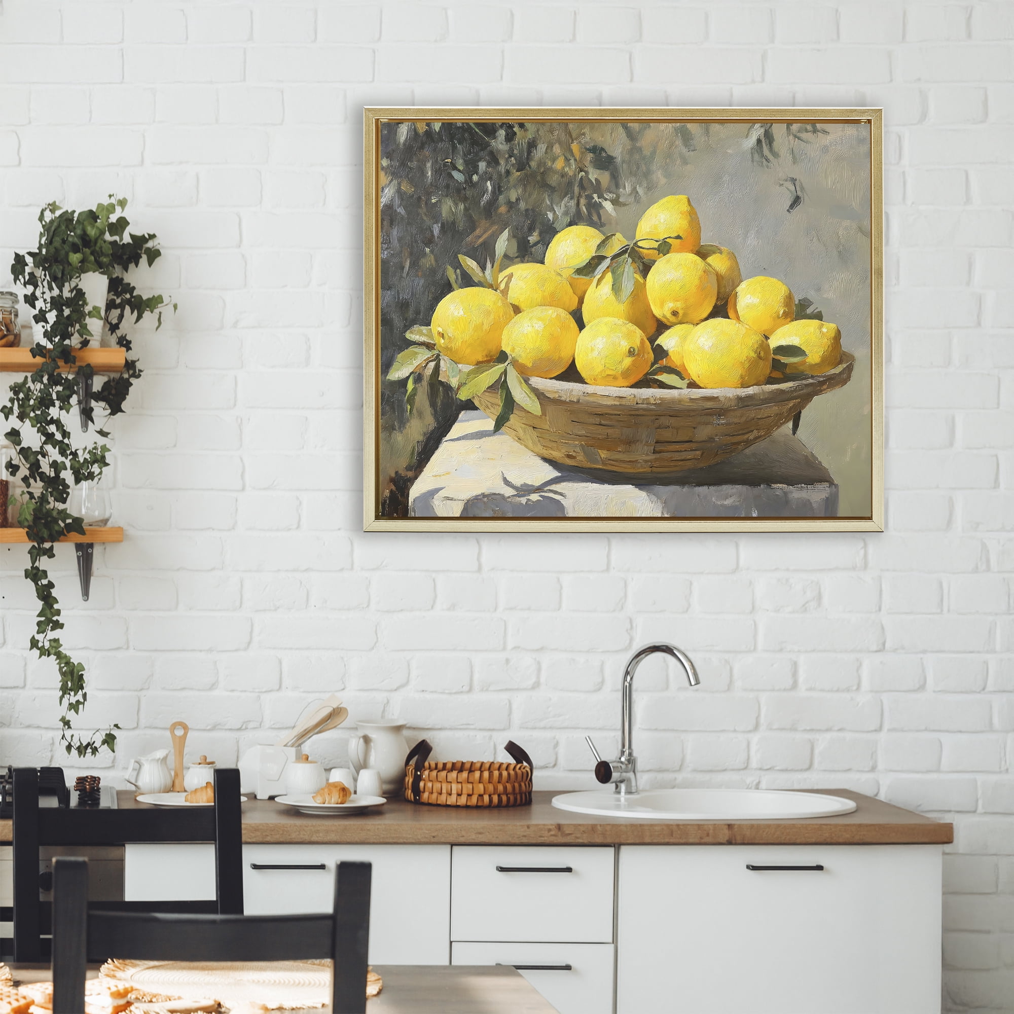 Stupell Industries Basket of Lemons in Sunlight Gold Framed Floater Canvas Wall Art, design by Creative Studio