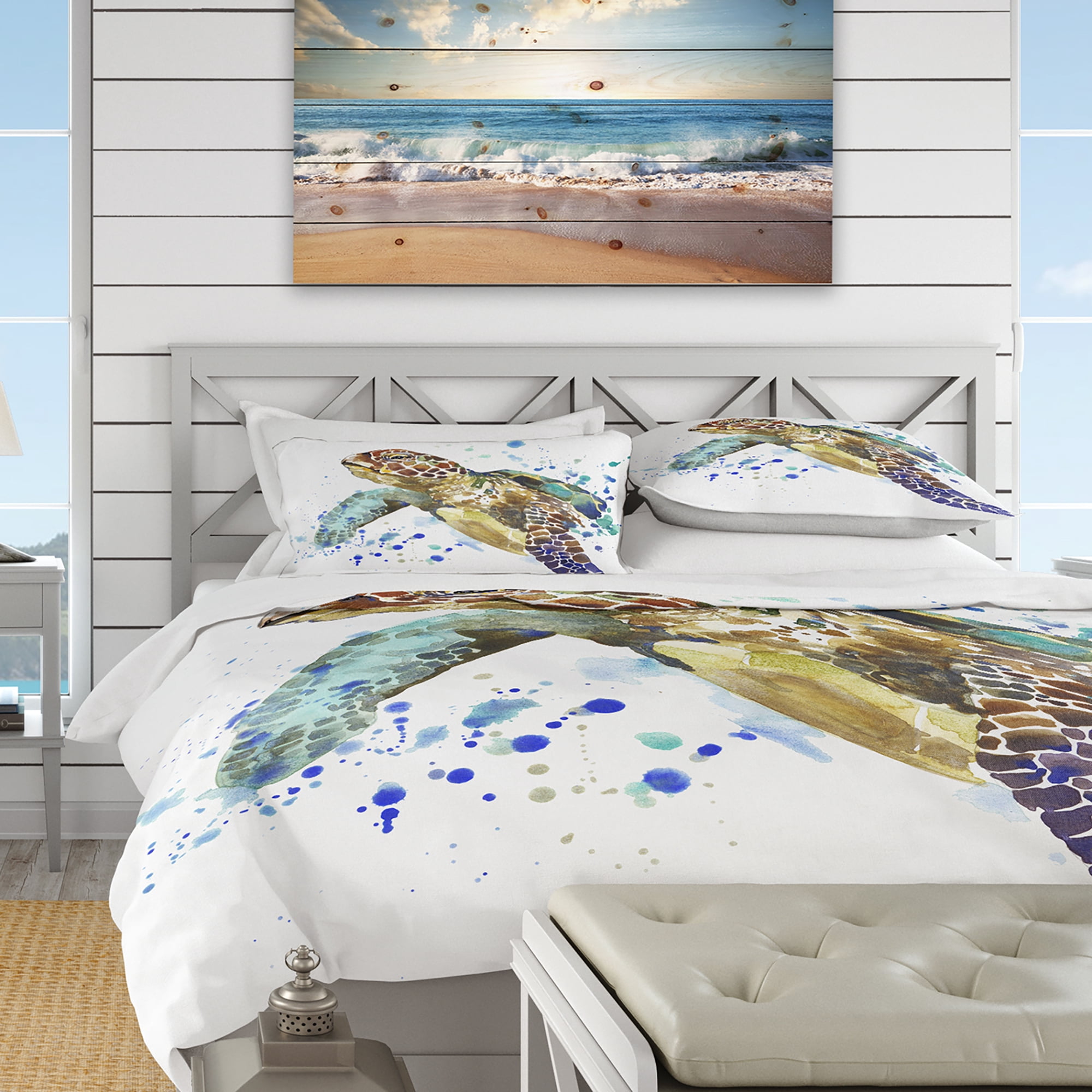 Designart 'Blue Sea Turtle Illustration' Nautical & Coastal Duvet Cover Set