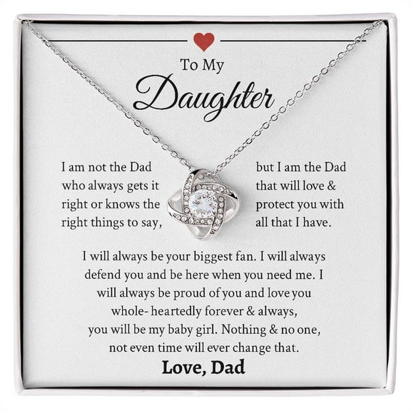 To My Daughter, I Will Always Defend You, Forever Love Necklace, Sentimental Daughter, White Love Knot Necklace