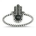 thumbnail image 1 of Simulated Onyx Round Hamsa Hand Rope Band Ring Sterling Silver Size 9, 1 of 3