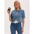 thumbnail image 3 of DARING DIVA Women's Short Sleeve Button Down Denim Jackets with Pockets S Light Blue, 3 of 7