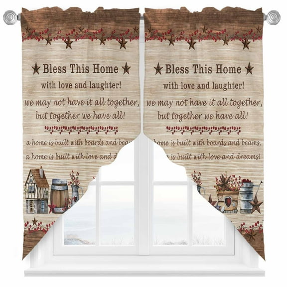 Bless This Swag Curtain Valance for Windows, Home Farmhouse Country Star Barn Retro Wood Grain Window Treatments Short Swag Topper for Kitchen Windows Bathroom Bedroom, 36"x36"