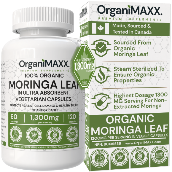 1300mg Organic Moringa Capsules 120 Count HIGHEST POTENCY OrganiMAXX Moringa Leaf Capsules. Supports Gut Health, Liver Detox, Hormone Balance & Antioxidant Health.