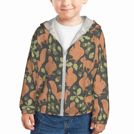 

Sun Hoodie for Kids Illustration Cartoon Cute Squirrel Long Sleeve Swim Fishing Shirts Sun Protection Zip Up Jacket Clothing Athletic Hoodie