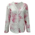 thumbnail image 2 of Gerichy Women Tops Dressy Casual Long Sleeve, Womens V Neck Lace Shirts Puff Sleeve Button Down Casual Floral Stars Print Blouses Tops Elegant Work Office Business Tunics Fall Female, 2 of 4