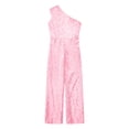 thumbnail image 3 of Miutii Kids Flower Girls Sparkly Allover Sequins Long Pants Jumpsuit One Shoulder Sleeveless Wide Leg Pink 6, 3 of 5