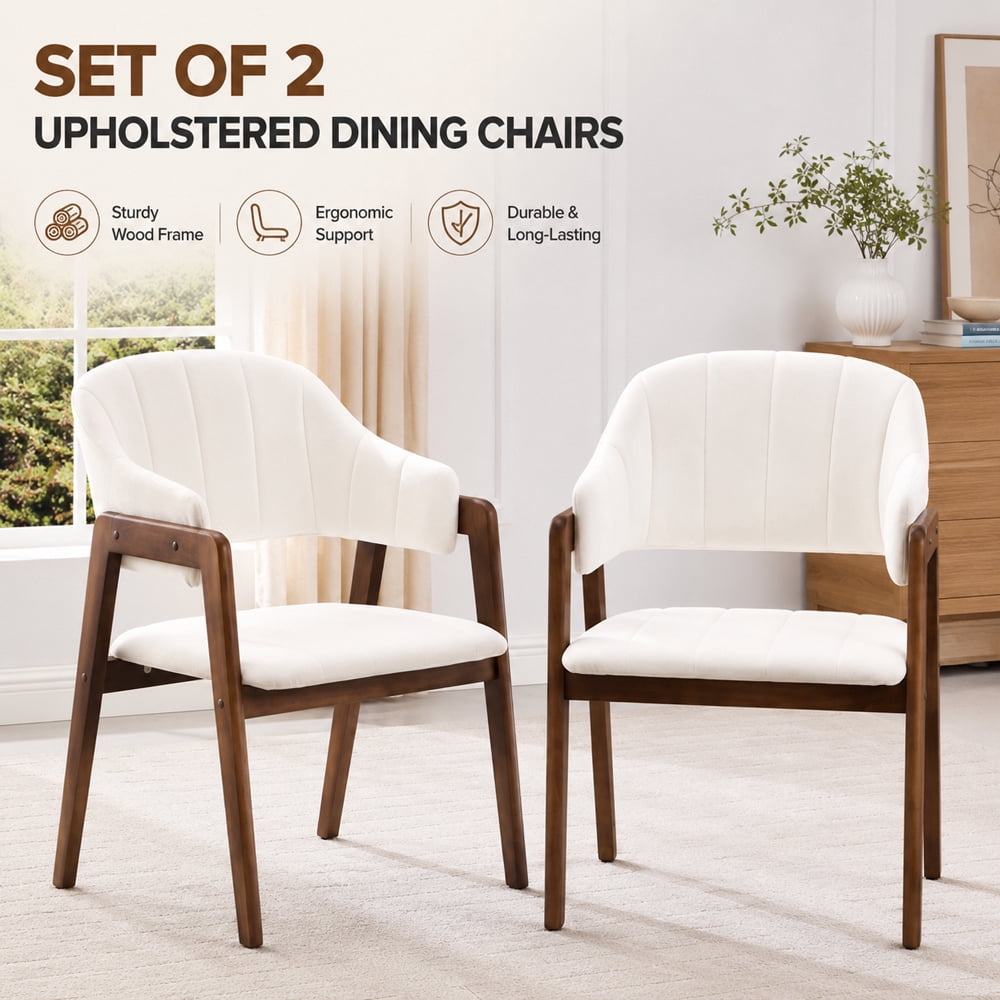 MOONMISS Mid-Century Modern Upholstered Dining Chair with Curved Back and Wooden Frame, Fabric Armchair for Dining Room Kitchen Living Room