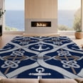 thumbnail image 2 of Design&I 8'x10' Washable Area Rug Knot With Anchor Emblem And Striped Border Nautical Maritime Refined Structured for King Size Bedroom, Under Bed, Sleek Flatweave Pet Friendly, 2 of 7