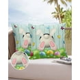 thumbnail image 6 of Pack of 2 Outdoor Pillow Covers, Easter Bunny Rabbit Eggs Spring Flowers Butterfly Teal Wooden Waterproof Square Throw Pillowcase Cushion Decorative Pillow Covers for Couch Patio Tent, 26x26 in, 6 of 6