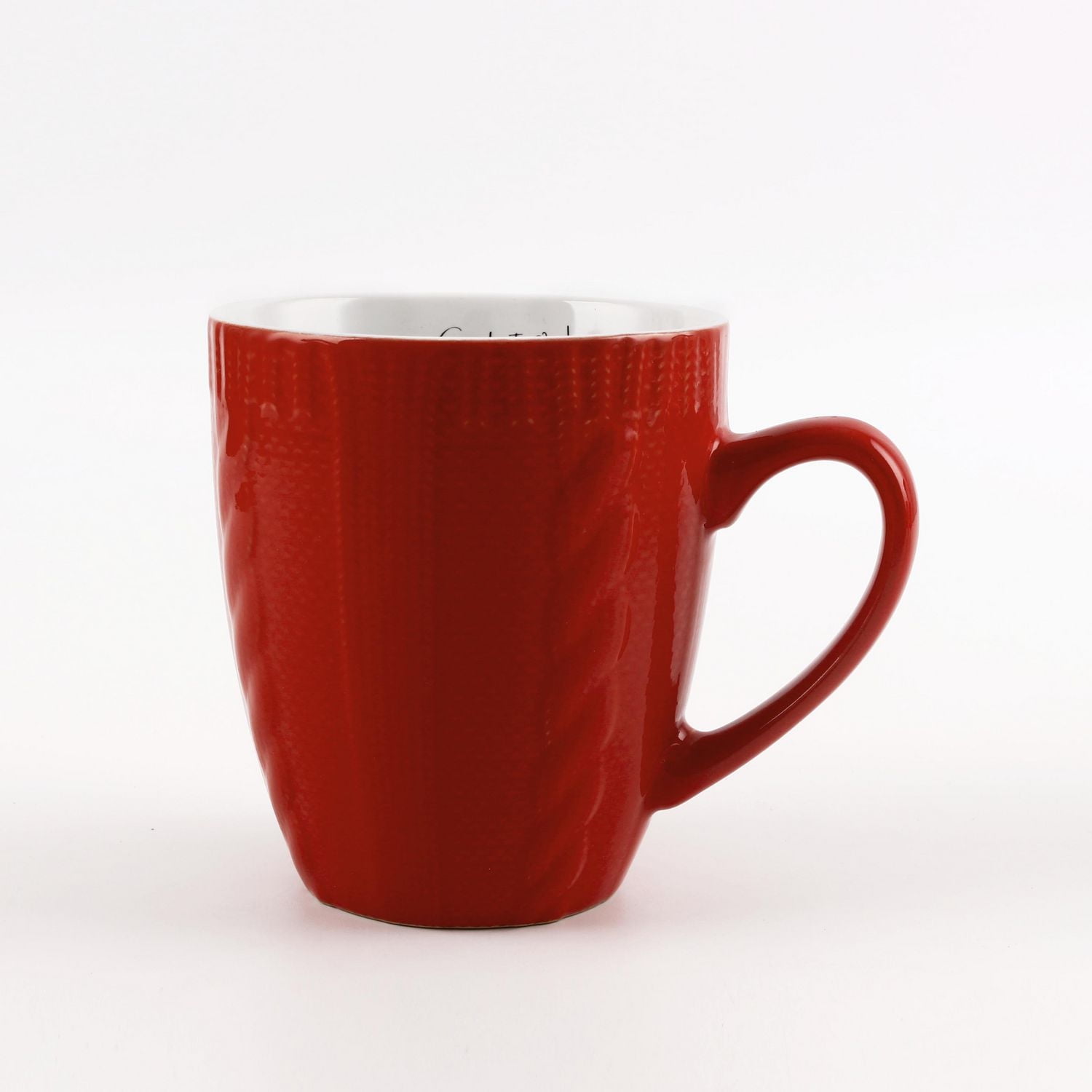 14 OZ SWEATER STONEWARE MUG - WHITE AND RED