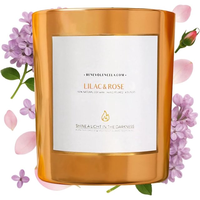 Benevolence LA Lilac & Rose Wood Wick Candles | Soy Scented Candles for Home | Gifts for Women and Men | Home Fragrance | Aromatherapy | Shelf Decor, Bathroom Freshener | 8oz, 45 Hour Burn