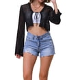 thumbnail image 1 of Cárdigan corto de ganchillo Inspire Chic para mujer, con mangas largas y lazo en la parte delantera, bolero en color negro, talla XS, 1 of 6