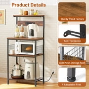 Beddle Kitchen Baker's Rack with Power Outlet, 23 Industrial 4-Tier Storage Shelf, Metal Frame with Rustic Wood Shelves