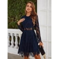 thumbnail image 6 of Royal Blue Womens Elegant Round Neck Long Sleeve Lace Dress With Waist Cutout And Scalloped Hem, 6 of 6