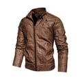 thumbnail image 4 of Men's Thick Vintage PU Leather Jacket, Youth Stand Collar Motorcycle Coat, Retro Style, Casual Wear, All Seasons, 4 of 9