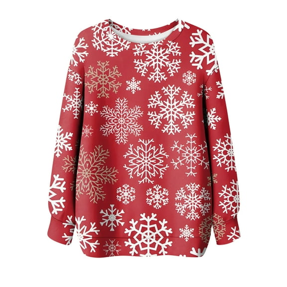 Ladies' Christmas Printed Round Neck Long Sleeve T-Shirt Sweatshirt Top for Women, Holiday Season Festive Apparel with Christmas Design, Comfortable Casual Wear,Wine,XL