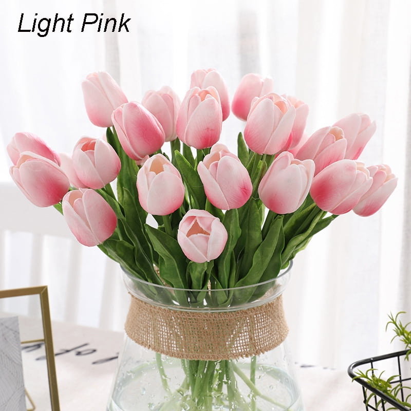 Elcoho 12 Pack Artificial Tulips Flowers Fake Tulips Bouquet Real Touch PU Tulips Arrangement Home Wedding Floral Decor