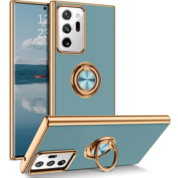 Samsung Galaxy Note 20 Ultra Case with Ring Holder Kickstand 360 Degree Rotation Magnetic Car Finger Soft TPU Slim Cover Protective Phone Case for Samsung Note 20 Ultra 5G 6.9", Gray Green