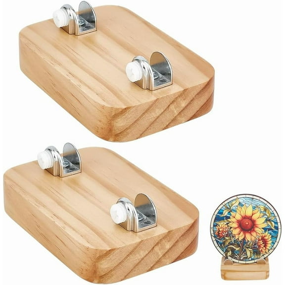 Wood Display Stand for Stained Glass Piece 3.9" Rustic Fused Glass Art Base Decorative Plate Stand Holder Easel for Ceramic Tiles Plates Pictures Collectibles Home Office Trade Show