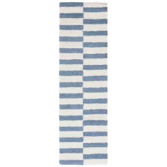 SAFAVIEH Vermont Yasmin Plaid Runner Rug, Ivory/Blue, 2'3" x 8'