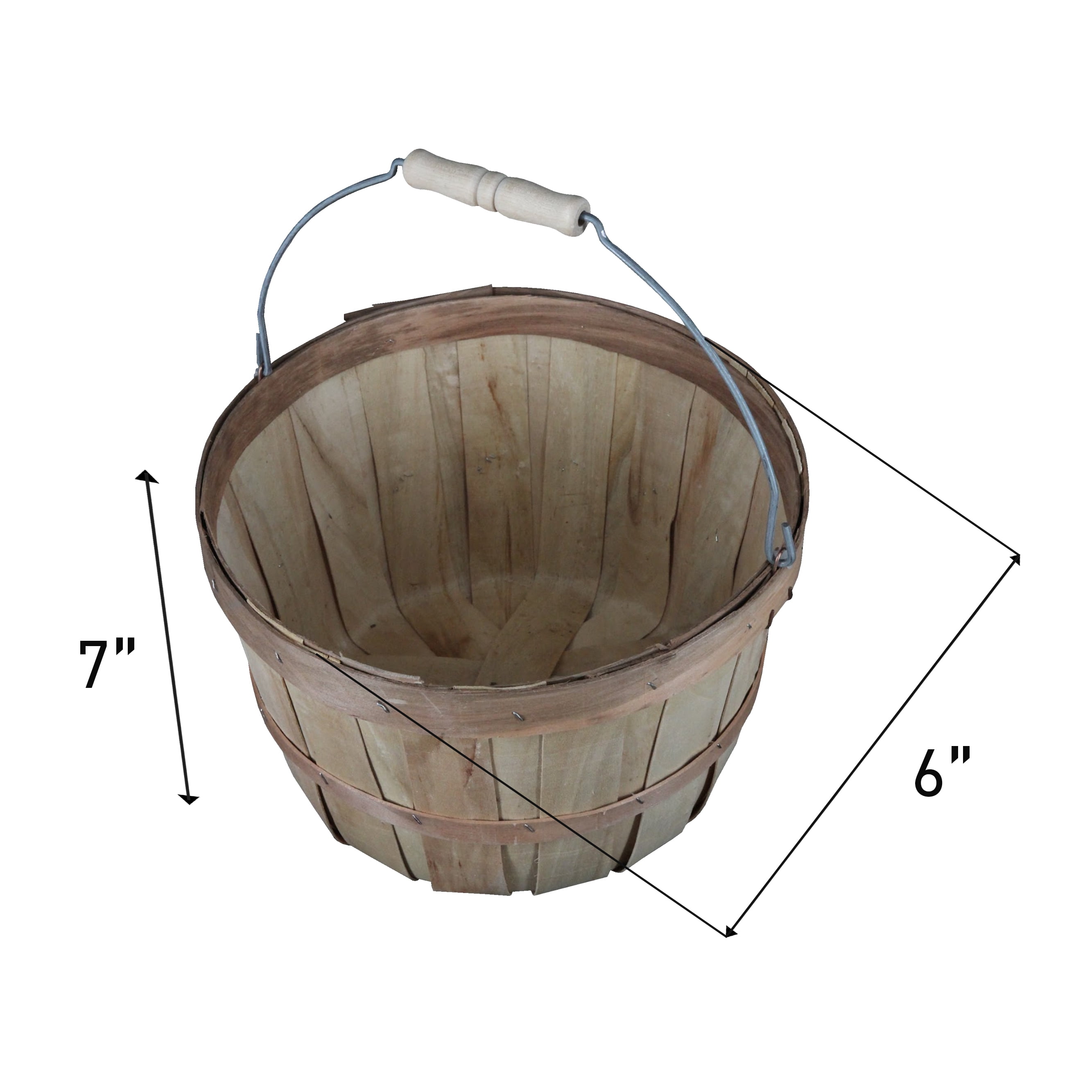 SSWBasics One Peck Basket With Handle - Set of 3 - Natural Unfinished Pine Wood Apple