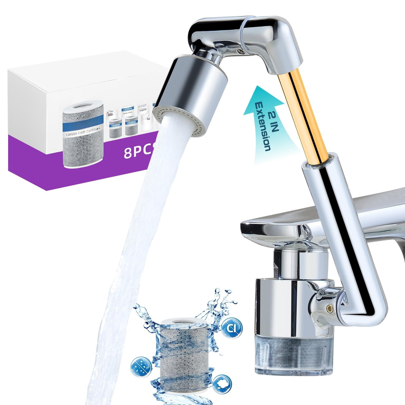 1440ºsink-water-filter Faucet-extender 3.0 Telescopic - Carbon Purifier Reduce 99% Chlorine  Test Bathroom Kitchen Aerator Swivel Long Arm Extension For Hard Water Softener