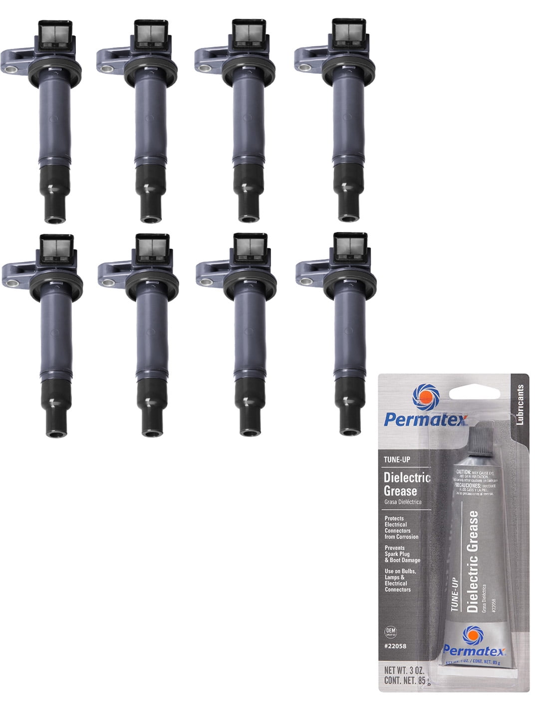 Set of 8 Ignition Coils and Permatex 22058 Dielectric TuneUp Grease