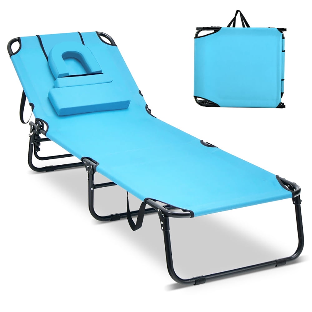 Aimee Lii Beach Chaise Lounge Chair with Face Hole and Removable Pillow, Patio Loungers, Turquoise