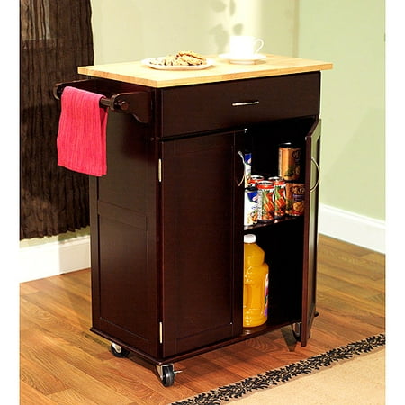 Kitchen Cart, Espresso with Wood Top