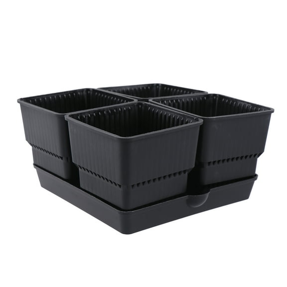 WSTEER 1 Set of Plastic Small Flowerpots Planter Box Succulent Bonsai Pot With Tray for Windowsill Garden (Black Tray and Pot)