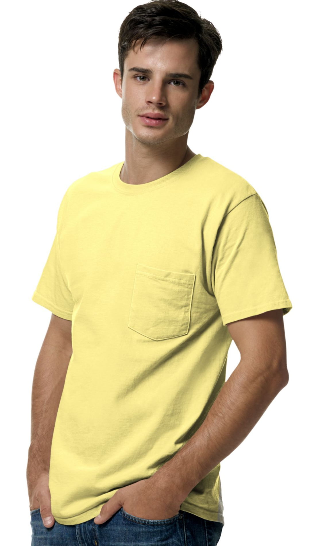 Hanes - TAGLESS Men`s Pocket T-Shirt, 5590, XL, Yellow - Walmart.com ...